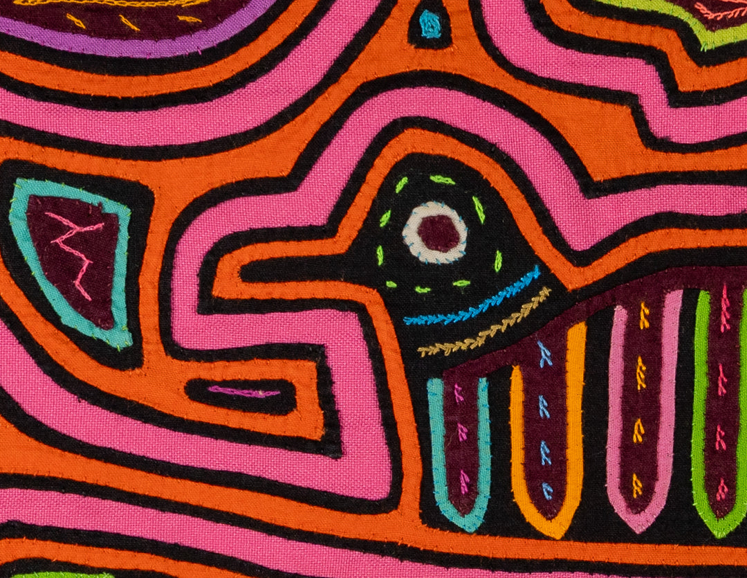 Orange And Pink Bird Riding The Waves Mola