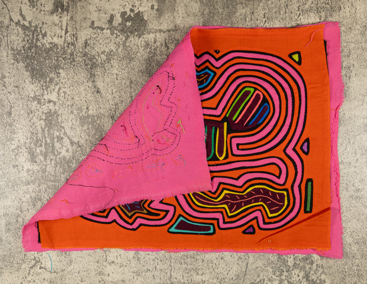 Hand stitched Guna mola from Guna Yala Panama, striped tail of the grebe