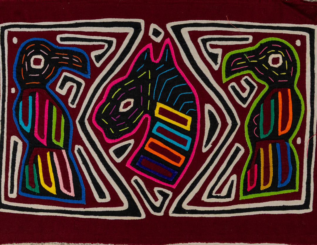 Black White And Maroon Bird And Horse Mola
