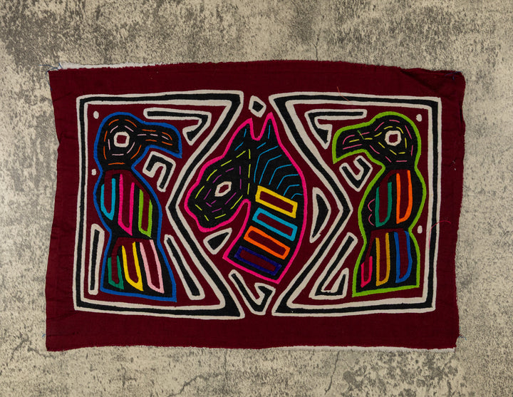Black White And Maroon Bird And Horse Mola