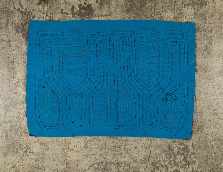 Row of tuning forks mola, hand stitched Guna panel from Panama, 15 by 10.5 inches