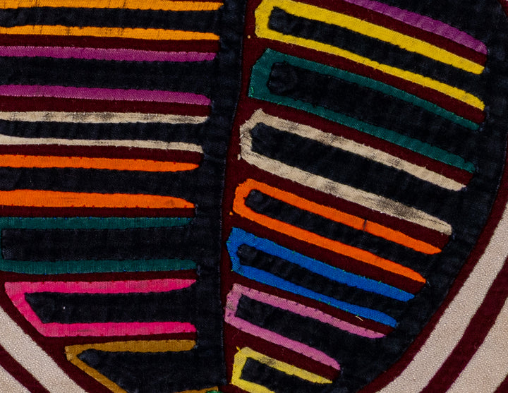 Pair of tropical fruits mola, hand stitched Guna panel from Panama, 17 by 12.5 inches