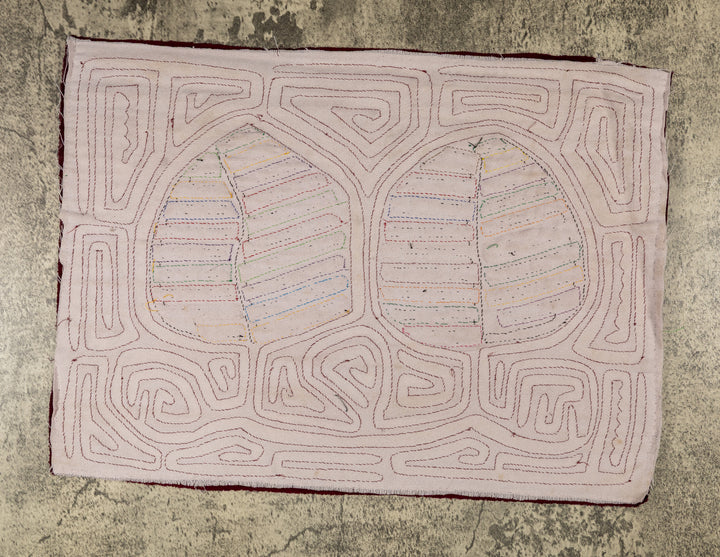 Pair of tropical fruits mola, hand stitched Guna panel from Panama, 17 by 12.5 inches