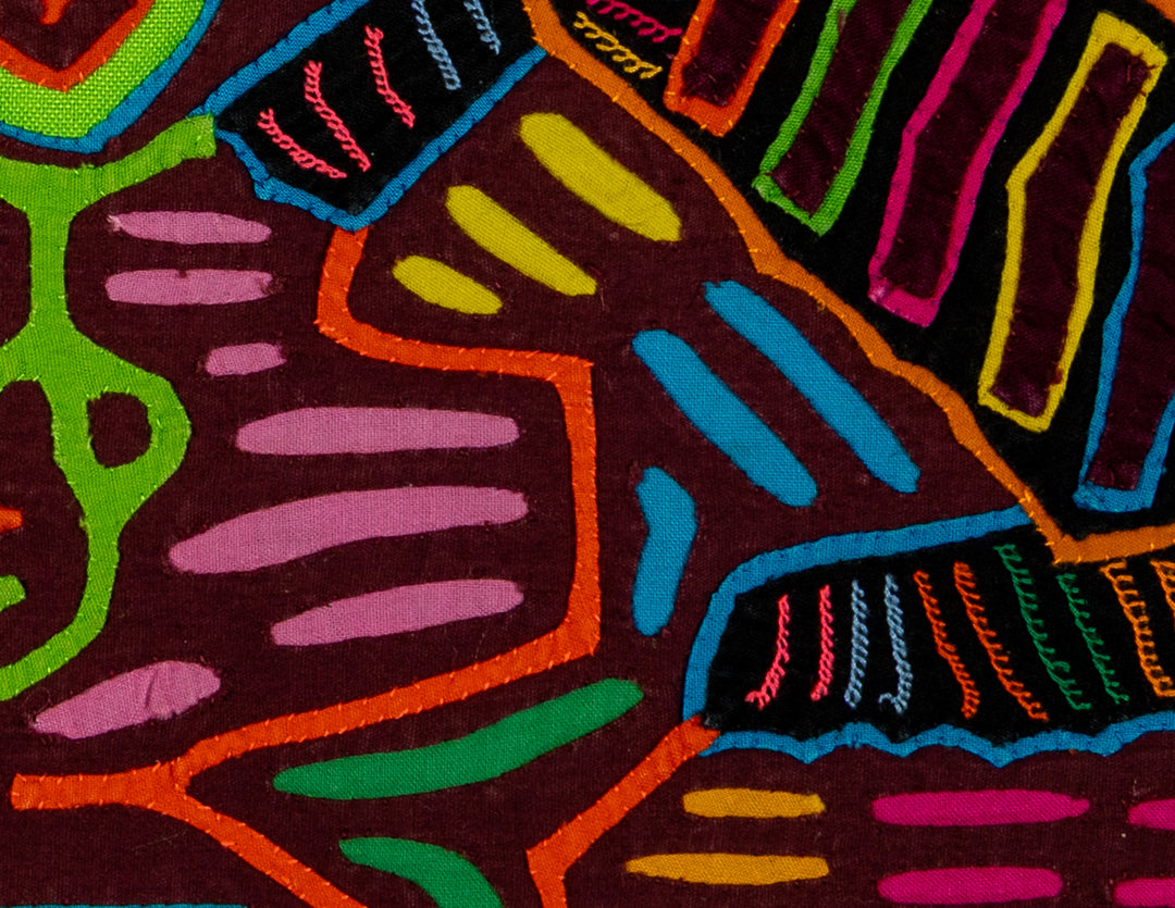 Two jungle cats mola, hand stitched Guna panel from Panama, 18 by 12 inches