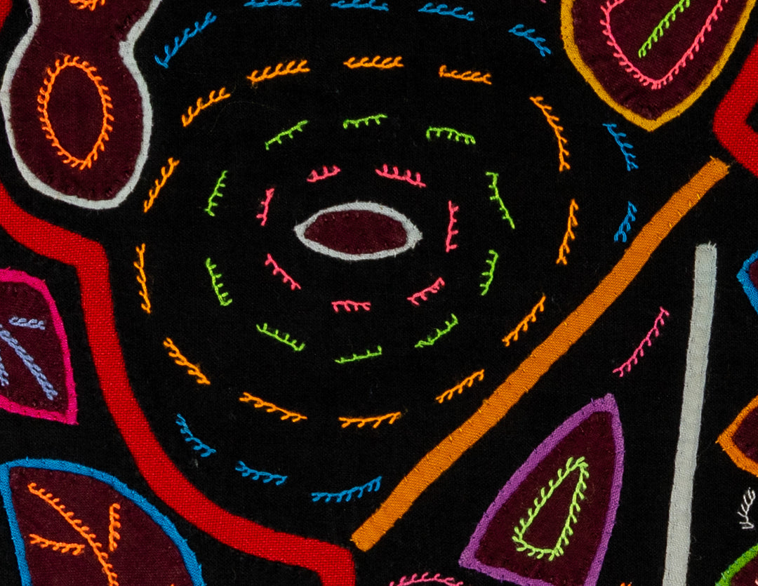 Wild jungle pig mola, hand stitched Guna panel from Panama, 17 by 11.5 inches