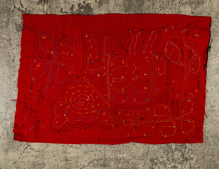 Wild jungle pig mola, hand stitched Guna panel from Panama, 17 by 11.5 inches