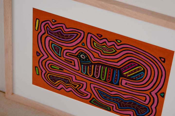 Orange And Pink Bird Riding The Waves Mola