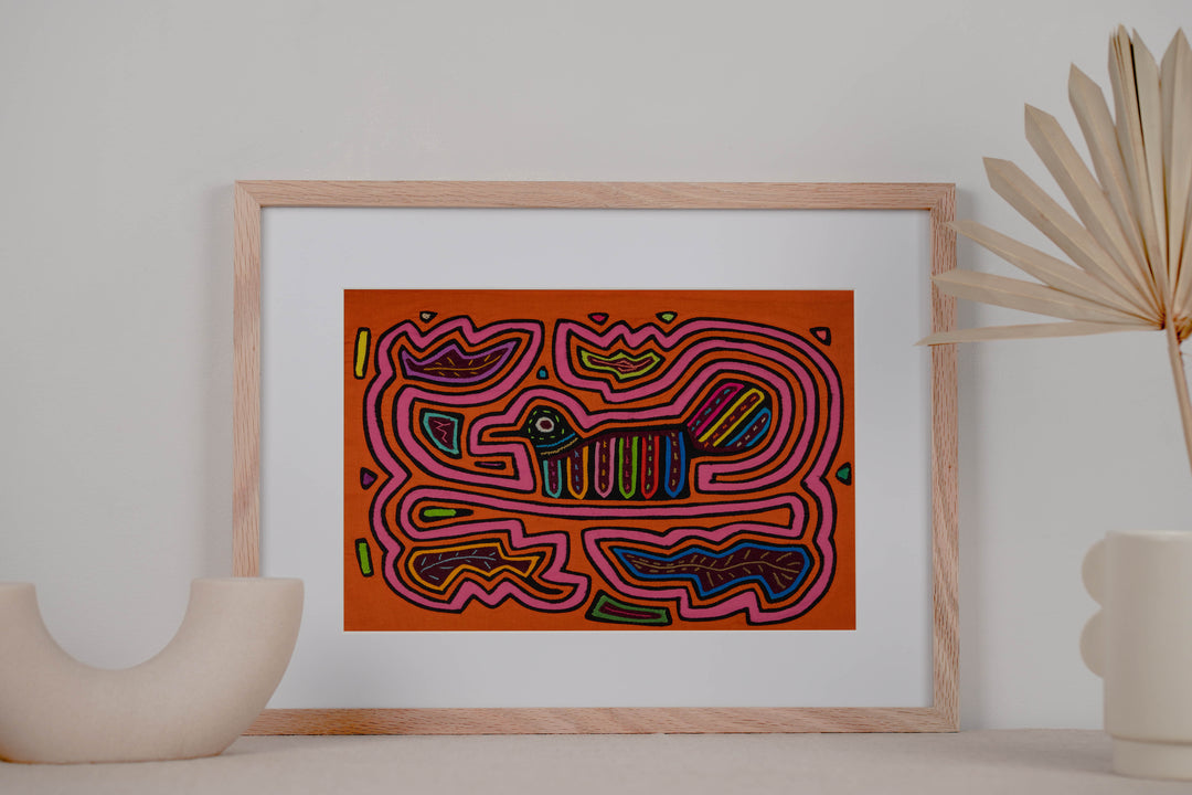 Orange And Pink Bird Riding The Waves Mola
