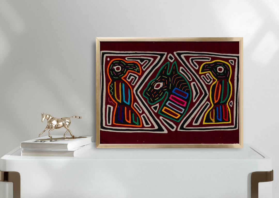 Black White And Maroon Bird And Horse Mola