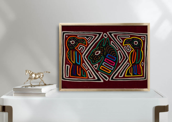 Black White And Maroon Bird And Horse Mola