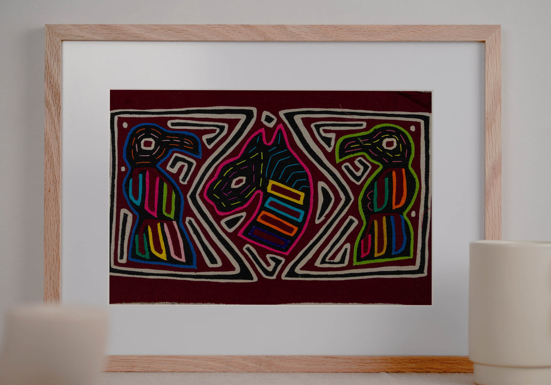 Black White And Maroon Bird And Horse Mola