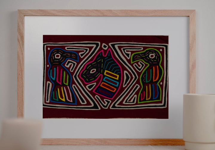 Black White And Maroon Bird And Horse Mola