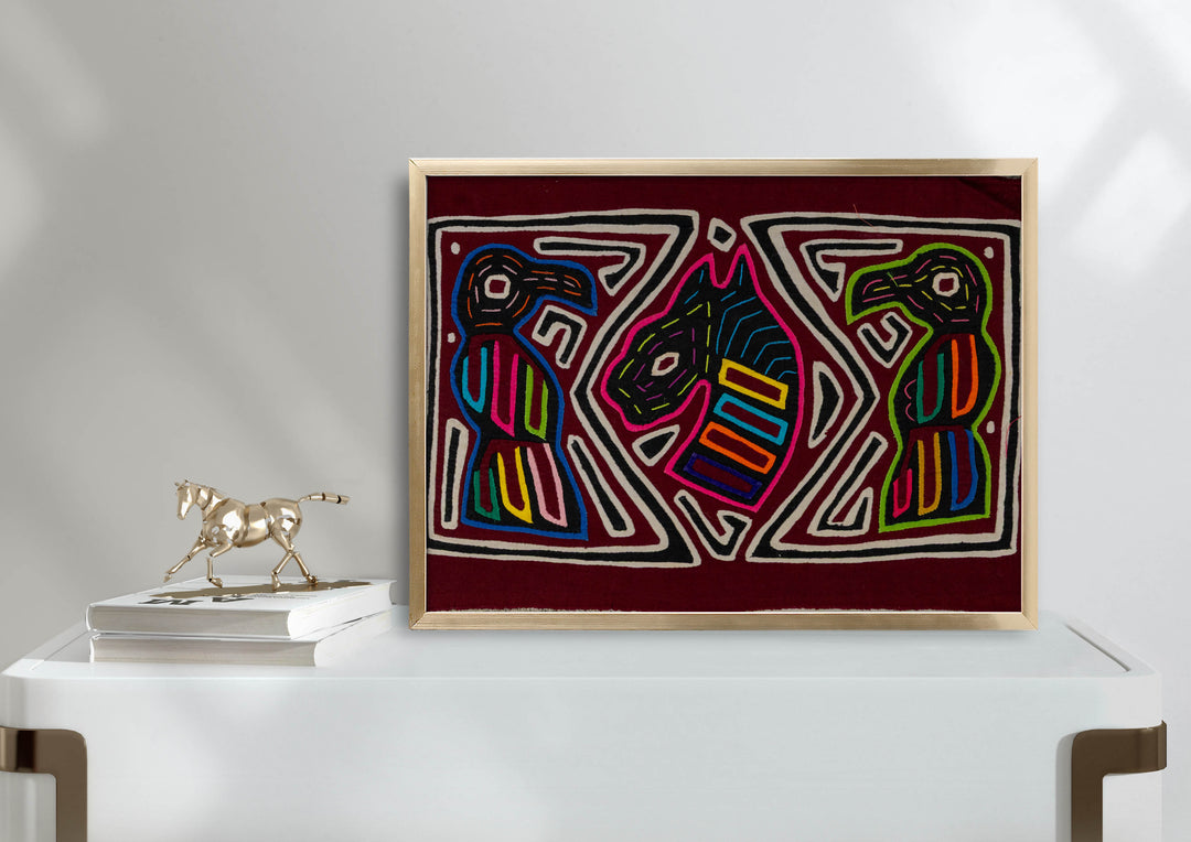 Black White And Maroon Bird And Horse Mola