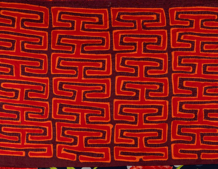 Key pattern from a blouse mola, hand stitched Guna panel from Panama, 20 by 12 inches