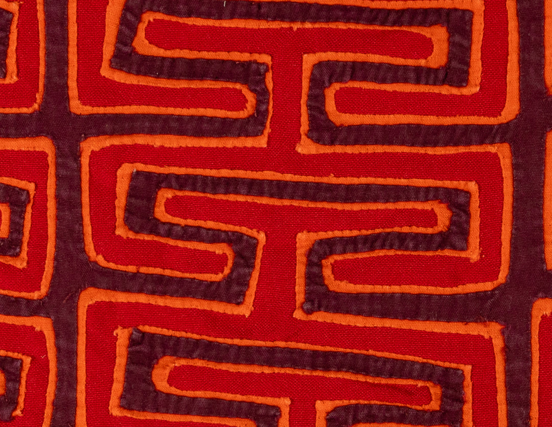 Key pattern from a blouse mola, hand stitched Guna panel from Panama, 20 by 12 inches