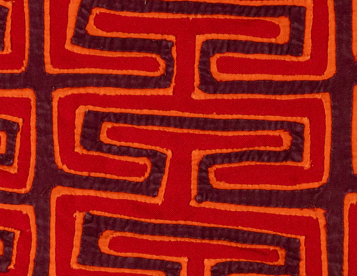 Key pattern from a blouse mola, hand stitched Guna panel from Panama, 20 by 12 inches