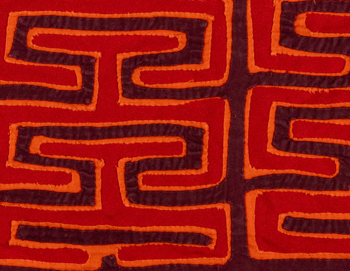 Key pattern from a blouse mola, hand stitched Guna panel from Panama, 20 by 12 inches