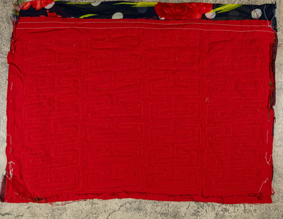 Key pattern from a blouse mola, hand stitched Guna panel from Panama, 20 by 12 inches
