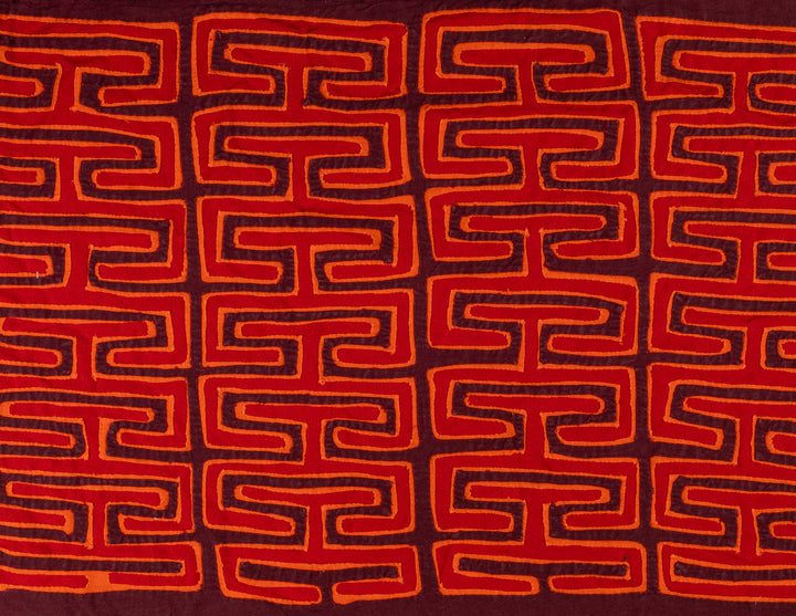 Key pattern saved from a blouse mola, hand stitched Guna panel from Panama, 20 by 14 inches
