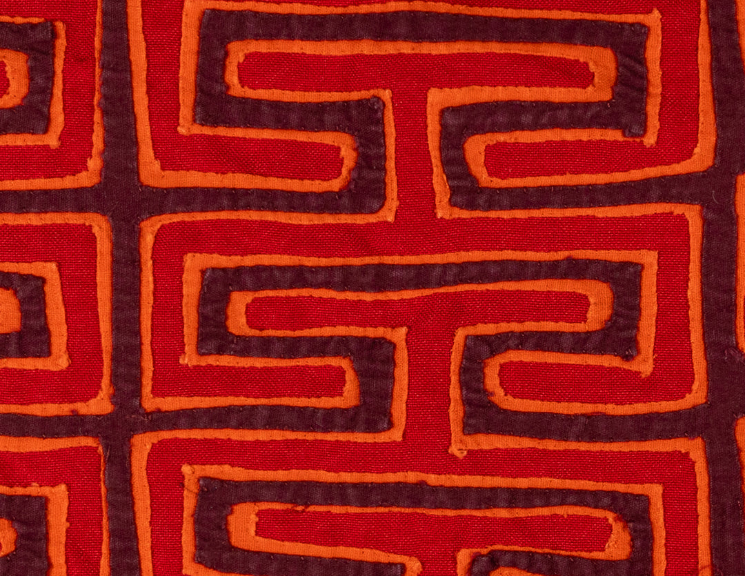 Key pattern saved from a blouse mola, hand stitched Guna panel from Panama, 20 by 14 inches