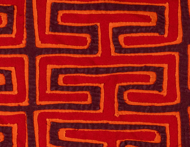 Key pattern saved from a blouse mola, hand stitched Guna panel from Panama, 20 by 14 inches