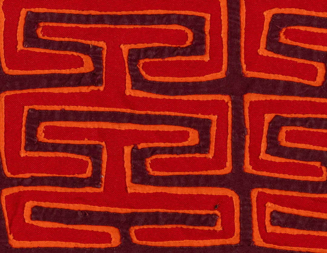 Key pattern saved from a blouse mola, hand stitched Guna panel from Panama, 20 by 14 inches