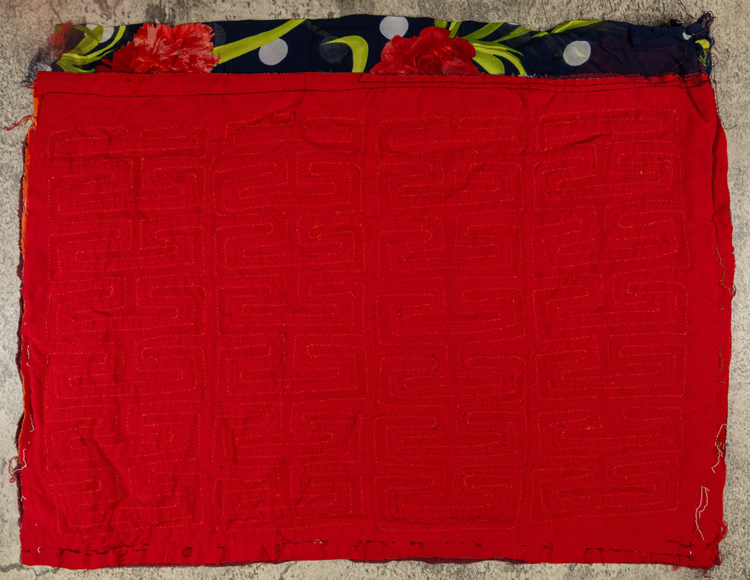 Key pattern saved from a blouse mola, hand stitched Guna panel from Panama, 20 by 14 inches