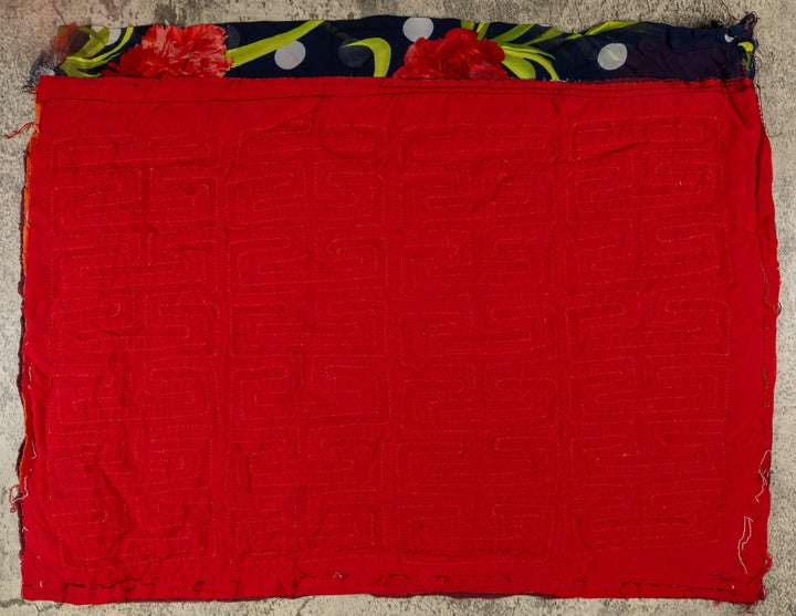 Key pattern saved from a blouse mola, hand stitched Guna panel from Panama, 20 by 14 inches