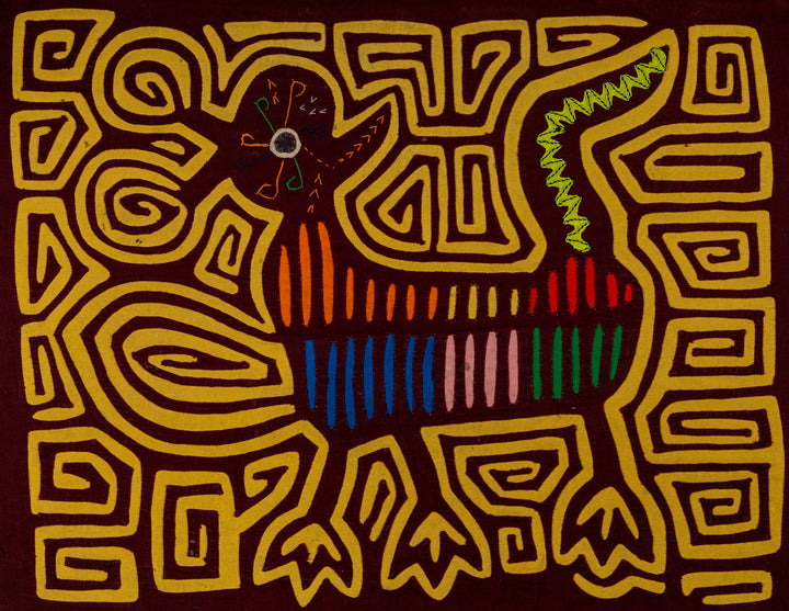 Maroon And Gold Critter Optical Illusion Mola