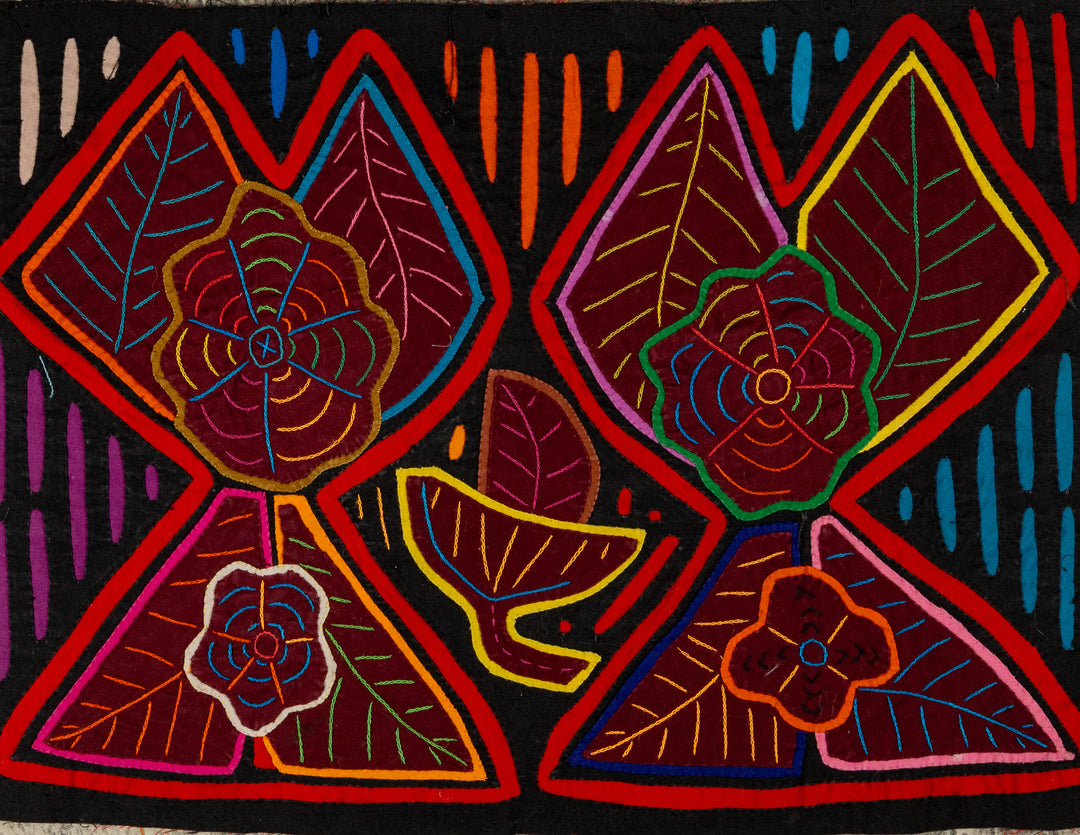 Black And Red Floral Flower Mola