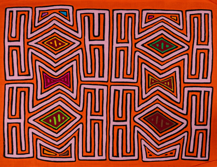 Orange And White Diamond Design Mola