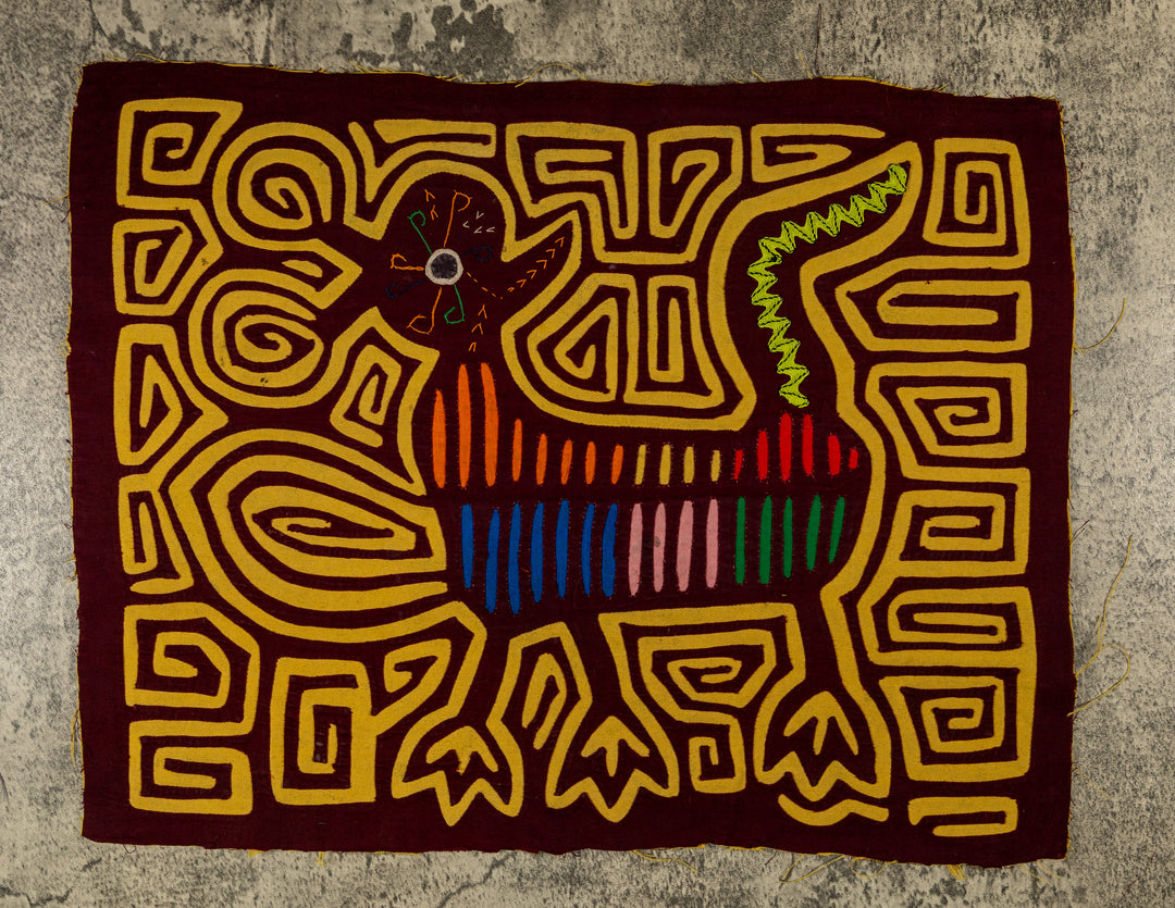 Maroon And Gold Critter Optical Illusion Mola