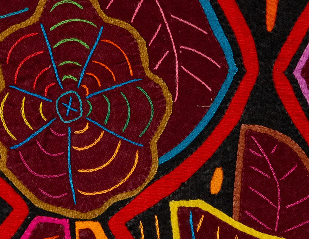 Black And Red Floral Flower Mola