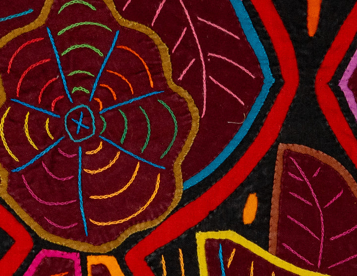 Black And Red Floral Flower Mola