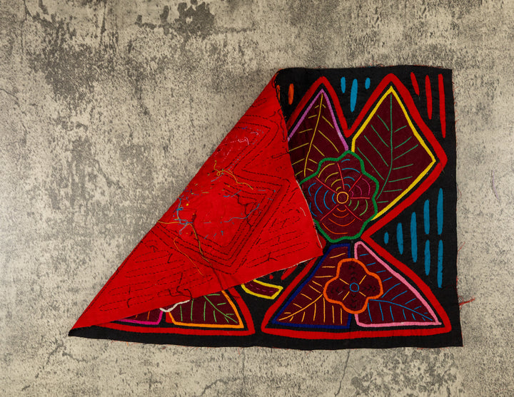 Black And Red Floral Flower Mola