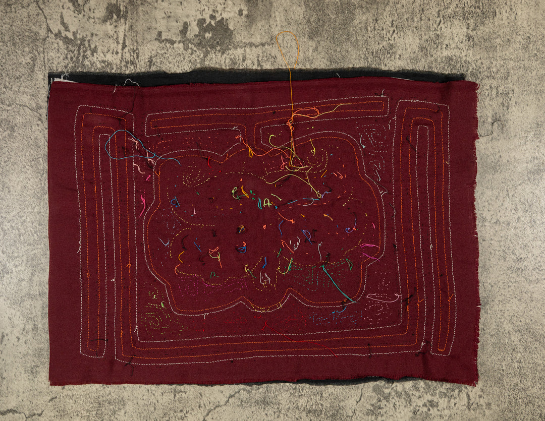 Smiling polka dot butterfly mola, hand stitched Guna panel from Panama, 16 by 12 inches