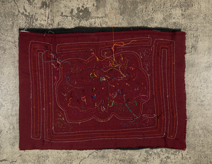 Smiling polka dot butterfly mola, hand stitched Guna panel from Panama, 16 by 12 inches