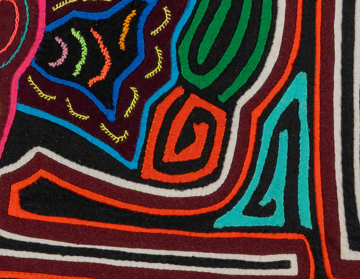 Grinning butterfly mola, hand stitched Guna panel from Panama, 16 by 12 inches