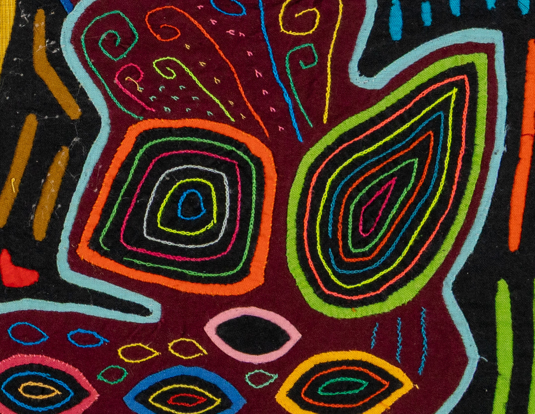 Goose on the loose mola, hand stitched Guna panel from Panama, 16.5 by 11.5 inches
