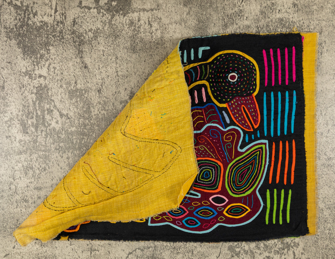 Hand stitched Guna mola from Guna Yala Panama, second bird following the goose