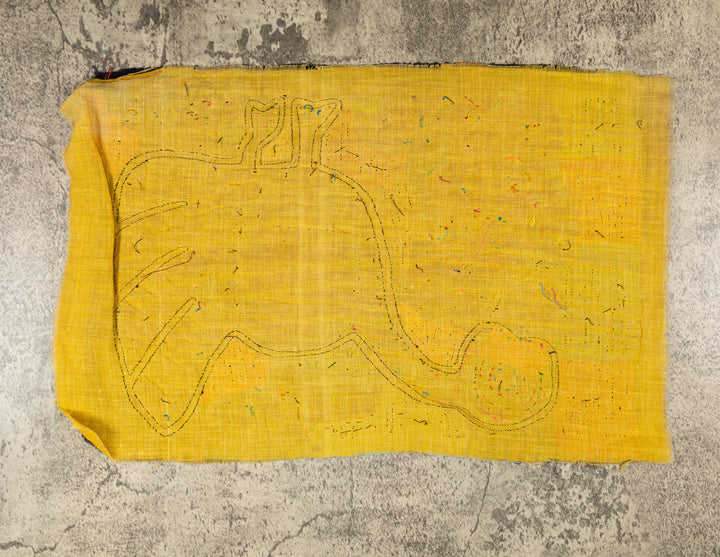 Goose on the loose mola, hand stitched Guna panel from Panama, 16.5 by 11.5 inches