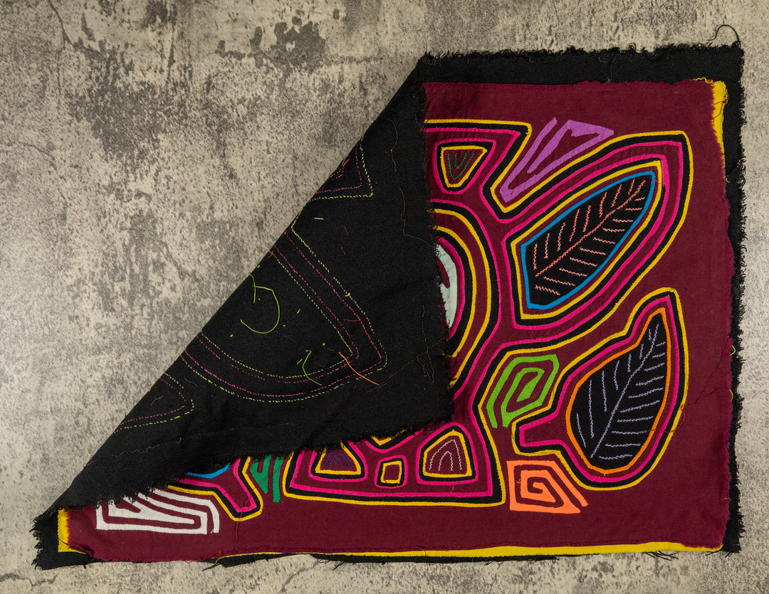 Hand stitched Guna mola from Guna Yala Panama, leaf shaped wings on the bumblebee
