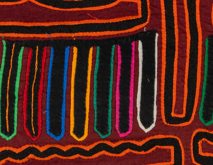 Thunderbird with two heads mola, hand stitched Guna panel from Panama, 15 by 13 inches