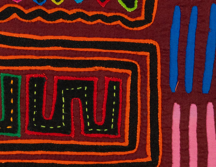 Thunderbird with two heads mola, hand stitched Guna panel from Panama, 15 by 13 inches