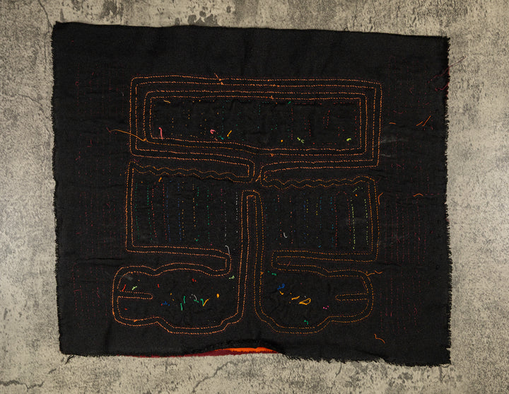 Thunderbird with two heads mola, hand stitched Guna panel from Panama, 15 by 13 inches