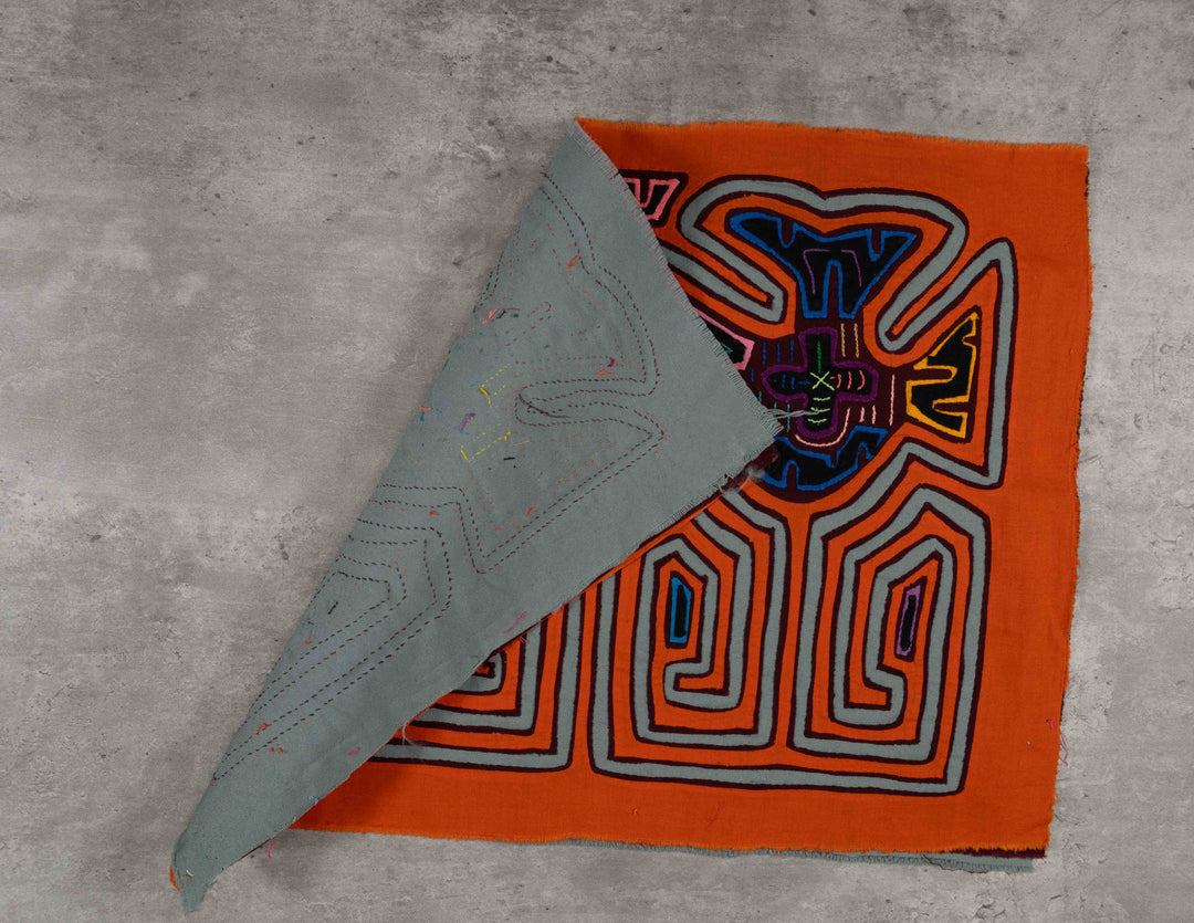 Orange And Light Blue Classic Design Kuna Mola