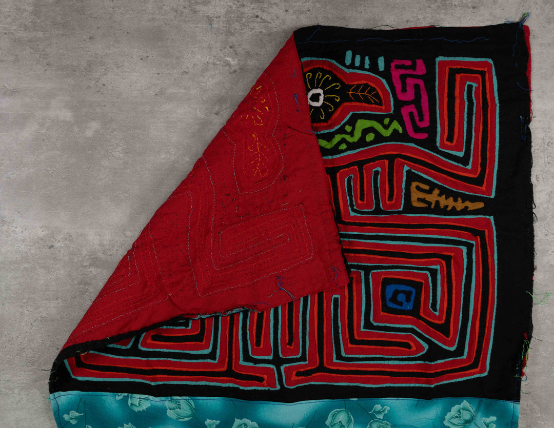 Red And Turquoise Former Kuna Blouse Mola