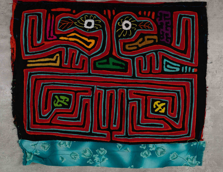 Red And Turquoise Former Kuna Blouse Mola