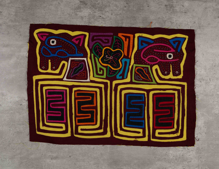 Machine Stitched Maroon And Yellow Puppy Dog Mola