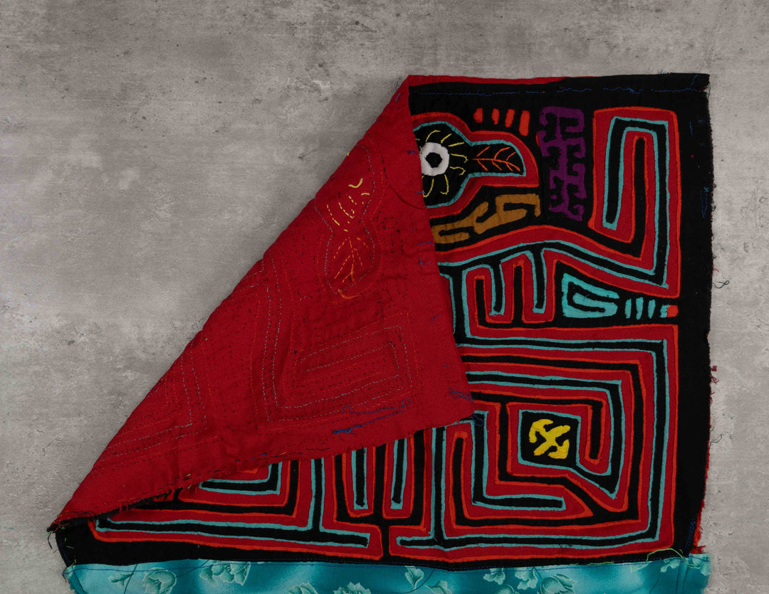 Red And Turquoise Former Kuna Blouse Mola